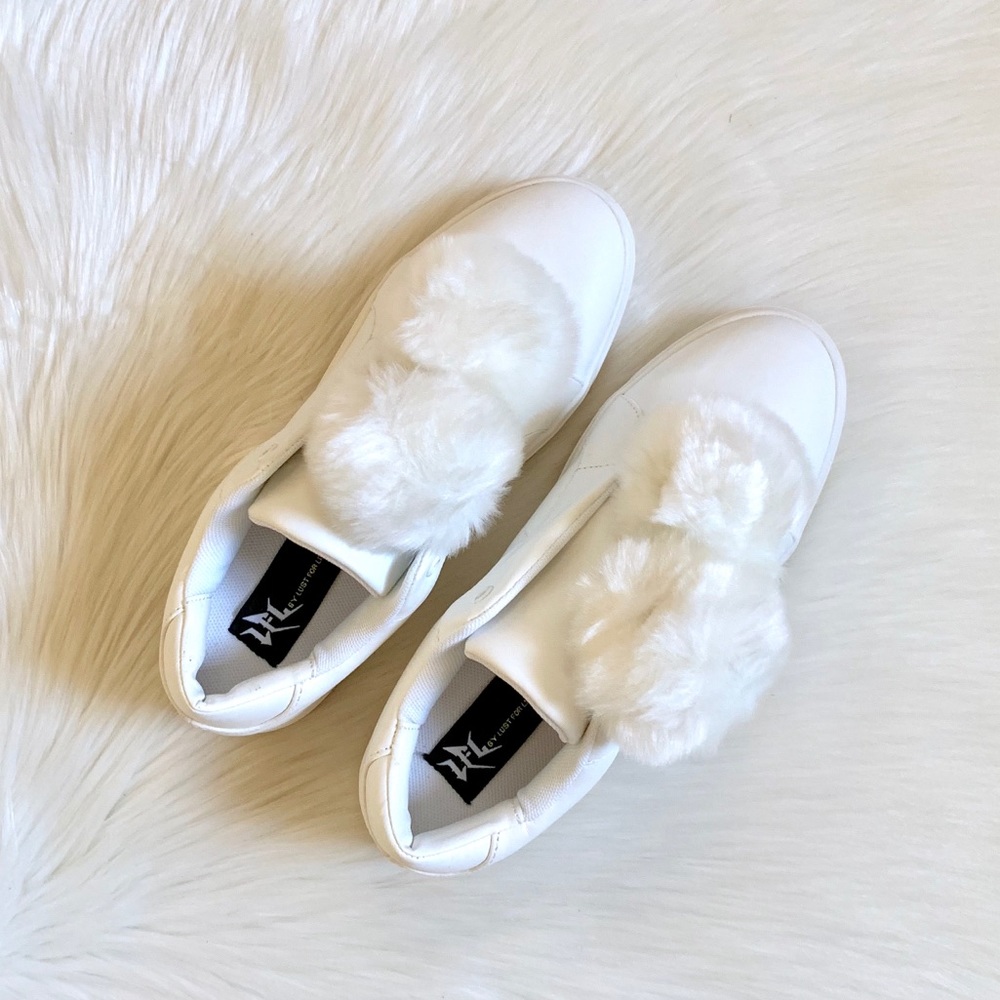 LFL White Faux Fur Pompom Sneakers - Picture 3 of 5